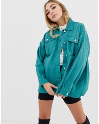 PrettyLittleThing Cotton Shacket In Teal