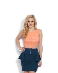 Deb Textured Skirt With Peplum And Zip Back Detail Teal