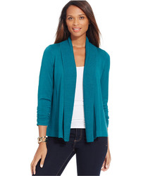 JM Collection Cropped Ruched Sleeve Flyaway Cardigan