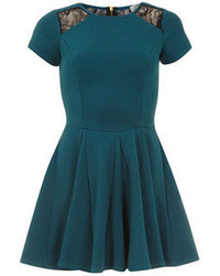 Dorothy Perkins Closet Teal Lace Detail Flared Dress