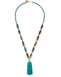 Devon Leigh Long Carved Turquoise Pendant Necklace