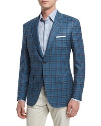 Brioni Plaid Two Button Wool Sport Coat Teal