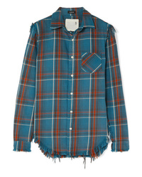 R13 Boy Distressed Checked Cotton Flannel Shirt