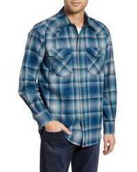 Pendleton Canyon Regular Fit Plaid Snap Up Wool Flannel Shirt Jacket