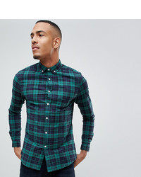 ASOS DESIGN Tall Stretch Slim Fit Check Shirt In Navy Green
