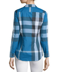 Burberry Long Sleeve Check Button Front Shirt Lupin Blue