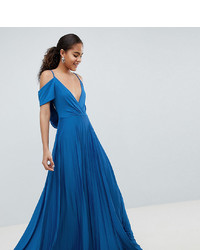 Asos Tall Asos Design Tall Cold Shoulder Cowl Back Pleated Maxi Dress