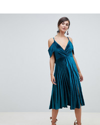 Asos Tall Asos Design Tall Pleated Velvet Cami Midi Dress With Cowl Back Detail