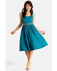 Donna Morgan Belted Eyelet Lace Fit Flare Dress