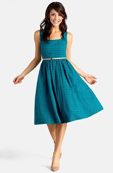teal fit and flare dress