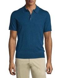 Neiman Marcus Short Sleeve Cashmere Silk Polo Shirt Navy