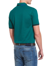 Kiton Short Sleeve Snap Placket Pique Polo Shirt Green