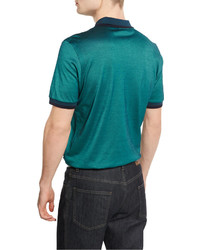 Brioni Tape Tipped Zip Polo Shirt Green