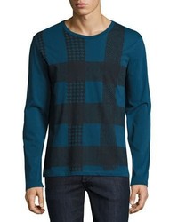Burberry Ashby Check Graphic Long Sleeve T Shirt Mineral Blue