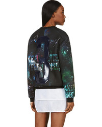 Juun.J Ssense Black And Teal Cosmic Cat Sweatshirt
