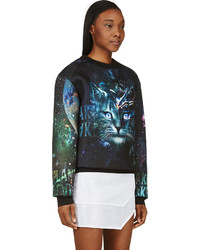 Juun.J Ssense Black And Teal Cosmic Cat Sweatshirt
