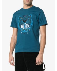 Kenzo Blue And Green Tiger Cotton T Shirt