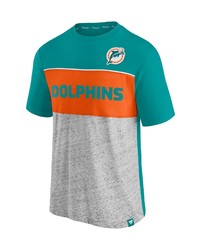 FANATICS Branded Aquaheathered Gray Miami Dolphins Throwback Colorblock T Shirt