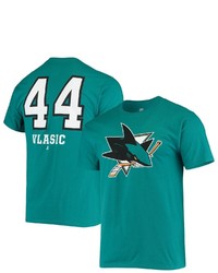 FANATICS Branded Marc Edouard Vlasic Teal San Jose Sharks Player Name And Number T Shirt