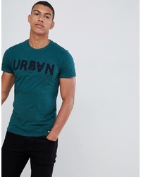 Solid T Shirt With Flocked Print In Teal