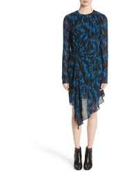 Saint Laurent Flame Print Crepe Asymmetrical Dress