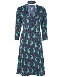 Topshop Peacock Print Choker Wrap Dress