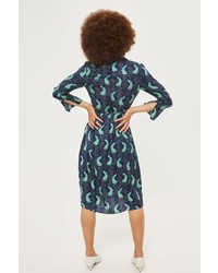 Topshop Peacock Print Choker Wrap Dress