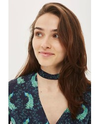 Topshop Peacock Print Choker Wrap Dress