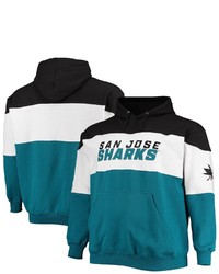 FANATICS Branded Blackteal San Jose Sharks Big Tall Colorblock Fleece Hoodie