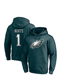 FANATICS Branded Jalen Hurts Midnight Green Philadelphia Eagles Player Icon Name Number Pullover Hoodie