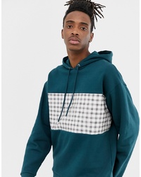 ASOS DESIGN Oversized Hoodie With Check Panel In Green