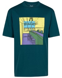 Teal Print Lace Crew-neck T-shirt