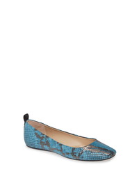 Teal Print Leather Ballerina Shoes