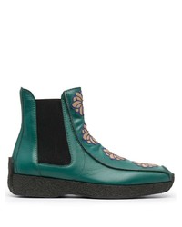 Teal Print Leather Chelsea Boots