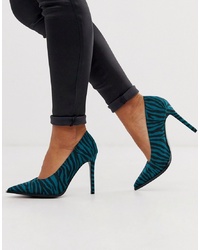 Teal Print Leather Pumps