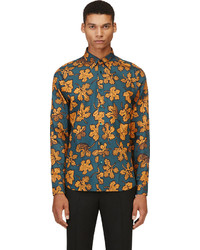 Burberry Prorsum Teal Orange Leaf Print Shirt, $595 | SSENSE | Lookastic