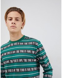 ASOS DESIGN Relaxed Longline Long Sleeve T Shirt With Text All Over Print