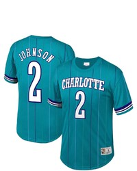 Mitchell & Ness Larry Johnson Teal Charlotte Hornets Mesh T Shirt