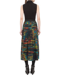 Akris Punto Printed Skirt Sleeveless Midi Dress Northern Lights