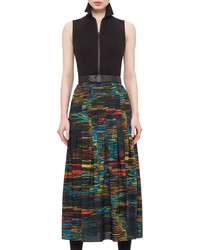 Akris Punto Printed Skirt Sleeveless Midi Dress Northern Lights
