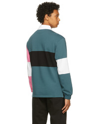 Aries Blue Pink Colorblocked Rugby Long Sleeve Polo
