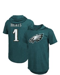 Majestic Threads Jalen Hurts Midnight Green Philadelphia Eagles Name Number Tri Blend Hoodie T Shirt