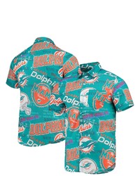 FOCO Aqua Miami Dolphins Thematic Button Up Shirt At Nordstrom