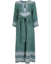 Teal Print Silk Midi Dress