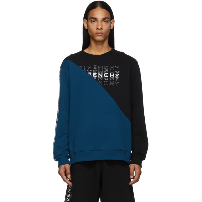 Givenchy Blue Diagonal Colorblock Sweatshirt 414 SSENSE