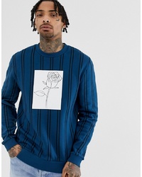 ASOS DESIGN Sweatshirt In Verticle Stripe With Rose Print