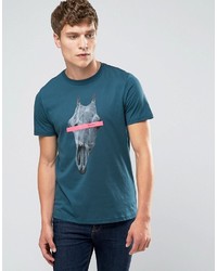 Paul Smith Ps By T Shirt With Skull Print In Slim Fit Blue