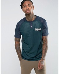 Asos Relaxed T Shirt With Grandad Neck And Chest Print In Mesh