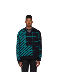 Teal Print V-neck Sweater