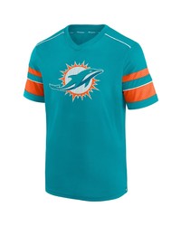 FANATICS Branded Aqua Miami Dolphins Textured Hashmark V Neck T Shirt